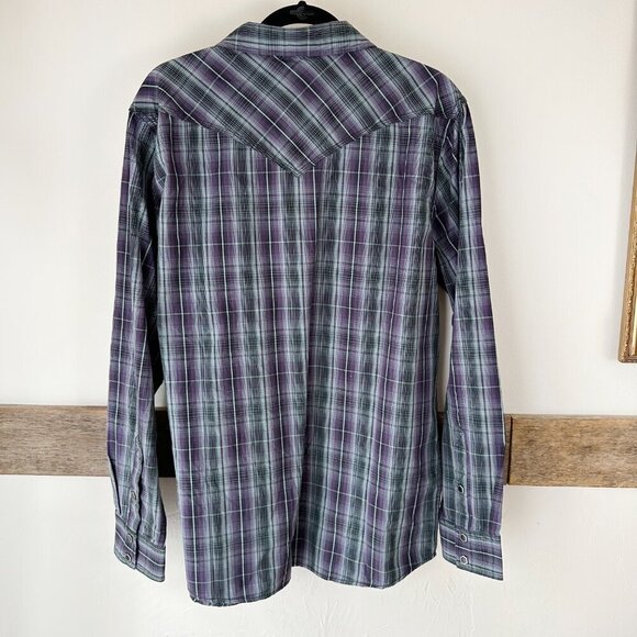 Moon Shine by Brad Paisley Western‎ Shirt  L Purple Blue Plaid Snaps - Picture 2 of 7